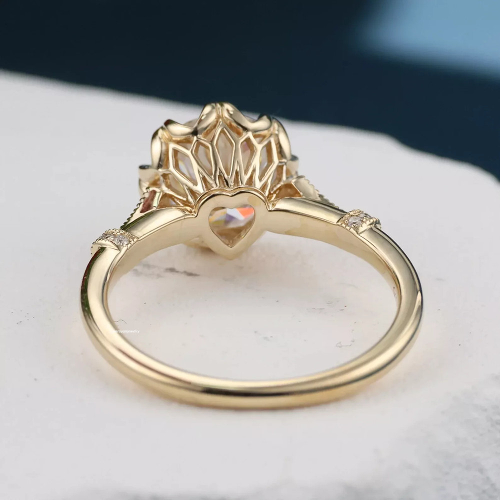 Art Deco Vintage White Lab Created Diamond Filigree Engagement 14K Gold FN Ring
