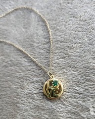 LOVE Pendant Necklace Green Stone Gold Tone Fine Chain 12″ Retro Vintage 1970’s