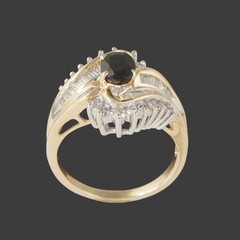 Retro Solid 10K Gold, 1.00 Ct Dark Blue Sapphire & 1.30 CTW Diamond Estate Ring