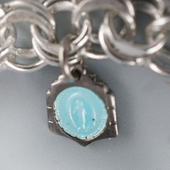 1974 Sterling Silver Double Link Chain W/ 11 Charms Bracelet 7.25” VTG 37.7g