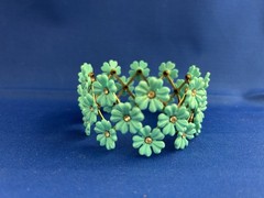 VTG 1950s-60s Gold tone EXPANDABLE Turquoise Daisy FLOWER LINK CUFF BRACELET