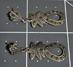 Vtg 925 Sterling Silver & Marcasite Dangling Earrings, Posts, Decorative. 4.5g