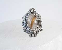 Vintage Sterling Silver 925 Rutilated Quartz Large Ring Size 6