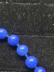 Vintage Marvella Signed Blue Round Ball Glass Bead Necklace W/ Gold Plated Clasp