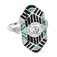 Vintage Art Deco Style Lab Created Diamond Engagement 14K White Gold Finish Ring