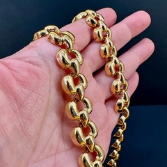Vintage Chunky Chain Necklace Puffy Link Gold Tone 17″ Fold Over Clasp 1980s 90s