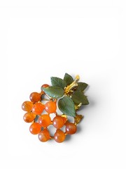 Vintage Swoboda Signed Jade Carnelian Grape Cluster Brooch Pin Gold Tone