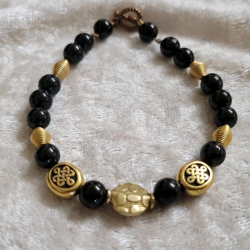 Vintage Black & Gold Toggle Clasp Bracelet 8.5in