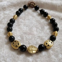 Vintage Black & Gold Toggle Clasp Bracelet 8.5in