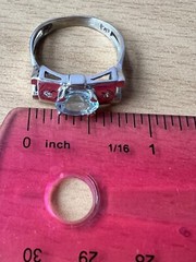 VINTAGE 14K WHITE GOLD AQUAMARINE DIAMOND RING MODERNIST DESIGNER SETTING ITALY