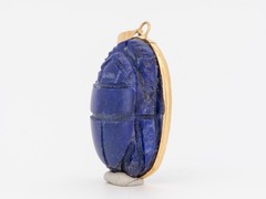 14K Gold Vintage Lapis Lazuli Scarab Pendant Egyptian Revival Carving