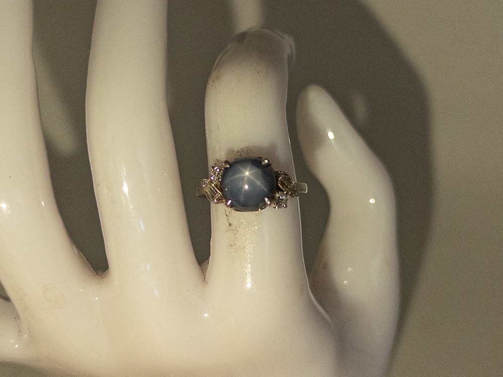 Vintage $5000 5ct Natural Burma Blue STAR Sapphire Diamond 14k White Gold Ring