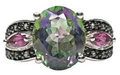 Gorgeous JTV Sterling 925 Mystic Fire Green Topaz Rhodolite Ring SZ 6 4.11CTW 4G