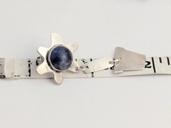 Vtg Anne Forbes Sterling Silver Sodalite Articulated Abstract Flower Earrings