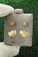 Lot x 2 Pairs VTG 14K Solid Yellow & Multi Color Gold Stud Earrings