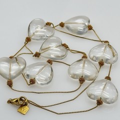 Anne Klein Couture Clear Lucite Heart Necklace Gold Chain 1990s 36 in Clasp