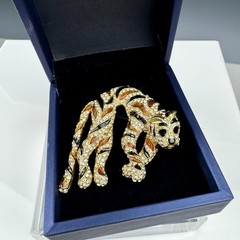 Vintage 1960’s Signed CINER Tiger Large Brooch Enamel Stripes Rhinestone