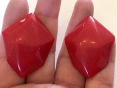 Vintage MONET ~ Big 1.75” Irregular Polygon ~ Red Lucite Clip Earrings