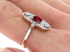Antique Edwardian 1.18Ct Ruby and 0.66Ct Diamond, 14k Yellow Gold Dress Ring