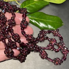 Genuine Almandine Garnet Unusual Cluster Station Bead Necklace Clasp-Free 26″