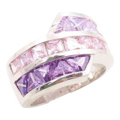 925 Sterling Silver Vintage Ring Amethyst & Pink Topaz Band Sz 7.5 RG36250