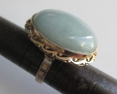 Sz 5.75 BIG BOLD VINTAGE STERLING SILVER CELEDON JADE SOLITAIRE RING TAIWAN