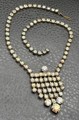 Vintage AB Rhinestone Aurora Borealis Waterfall Fringe Lavalier Necklace Choker