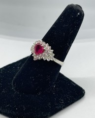 Vintage Heart Shaped Pinkish Red & Clear Cubic Zirconia Sterling Ring Size 9 1/4