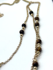 Vintage Goldtone Triple Chain Tiger’s Eye Beaded 24″ Necklace