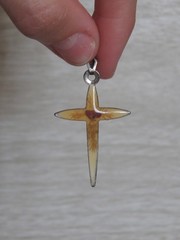 VTG Religious Resin Metal Dried Flowers Star Cross Necklace Pendant 1.5″