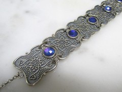 Ail Aluma Morocco Sterling Silver Bracelet w/ Blue Faceted Stones 27.3g ~ 3-D431