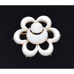Vintage Crown TRIFARI Pat Pend White Lucite Half Moon & Sun Flower Brooch Pin