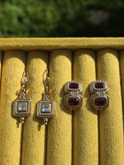 Vintage Avon Glamorous Touch Gold Tone Earrings Pierced Huggies Garnet Glass