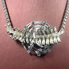 Mazer ? Vintage Baguette Diamond-Like Clear & Blue Rhinestone Necklace Stunning