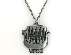Pewter R Tennesmed Sweden Viking Ship Pendant Necklace Scandinavian Modernist