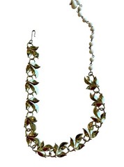 Vtg Coro White Enamel Leaf Necklace Adjustable Length Silver Tone Spring Vibe