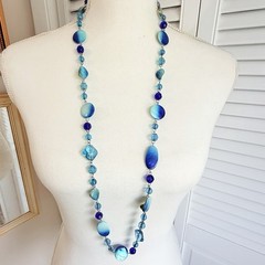 Vintage Necklace Lot Blue Glass Beads and other Materials 7 Necklaces