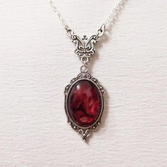 Vintage Red Stone Pendant Necklace Silver Ox Oval Boho Jewelry for Women