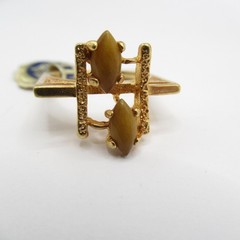 Tiger Eye Vintage Gemstone Ring w Tags Square Shape Size 8.25 Modernist