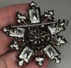 Vintage Brooch Pot Metal Glass Acrylic Blue Rhinestones Flower Starburst