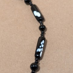 Vintage Black White Spotted Czech Lampwork Glass Bead Mid Century Choker 15.5in
