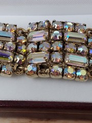 Signed Sherman Champagne Aurora Borealis Bracelet and Matching Earrings