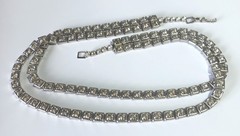 Vintage D’VER’S N.Y. 2-Strand Silver-tone Necklace w/ Square Rhinestones 15″