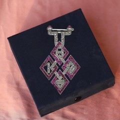 Square Shape Ruby and Studded CZ 925 Sterling Silver Evening Wear Pin Brooch