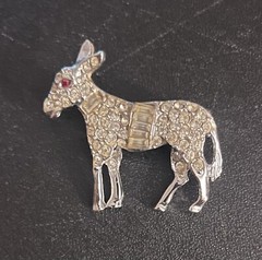 Vintage Donkey Brooch Pin Rhinestone DEMOCRAT ELECTION DAY PIN