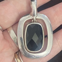 Vtg Espo 925 Sterling Silver Onyx & Mother Of Pearl (2) Charm Black Cord 16” 47G