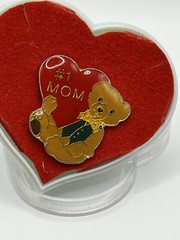 Vintage #1 Mom Teddy Bear Enamel Taiwan Lapel Pin 1980’s Heart Box Mother’s Day