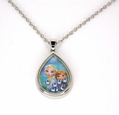 Disney Frozen Elsa & Anna Silver Tone Tear Drop Necklace with Crystals Inside