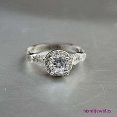 1.50Ct Round Cut Lab Created Diamond Vintage Ring Milgrain Halo Art Deco Style