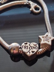 Sterling silver snake chain slide charm bracelet friend star ball bead. SZ 7.75″